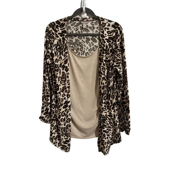 White Stagg Women’s Medium Leopard Print Brown and Tan Long Sleeve Blouse - Picture 1 of 14